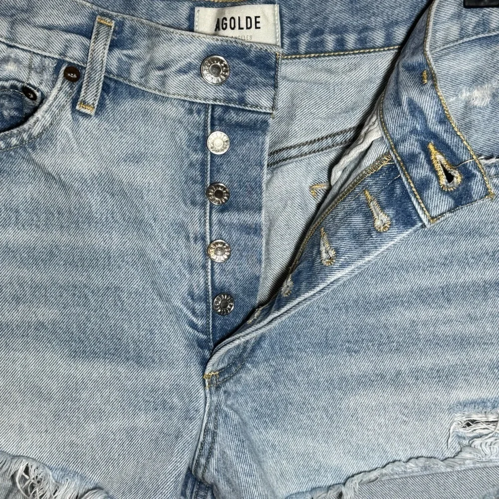 AGOLDE Parker Cut Off Jean Shorts Distressed High-Waisted size 28 Light Wash